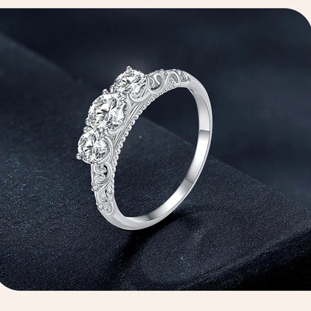 Stunning Petite 3 Stone GRA Certified 1.10Ctw Moissanite Diamond Ring - Picture 2 of 15